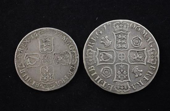 A Queen Anne 1706 silver crown,